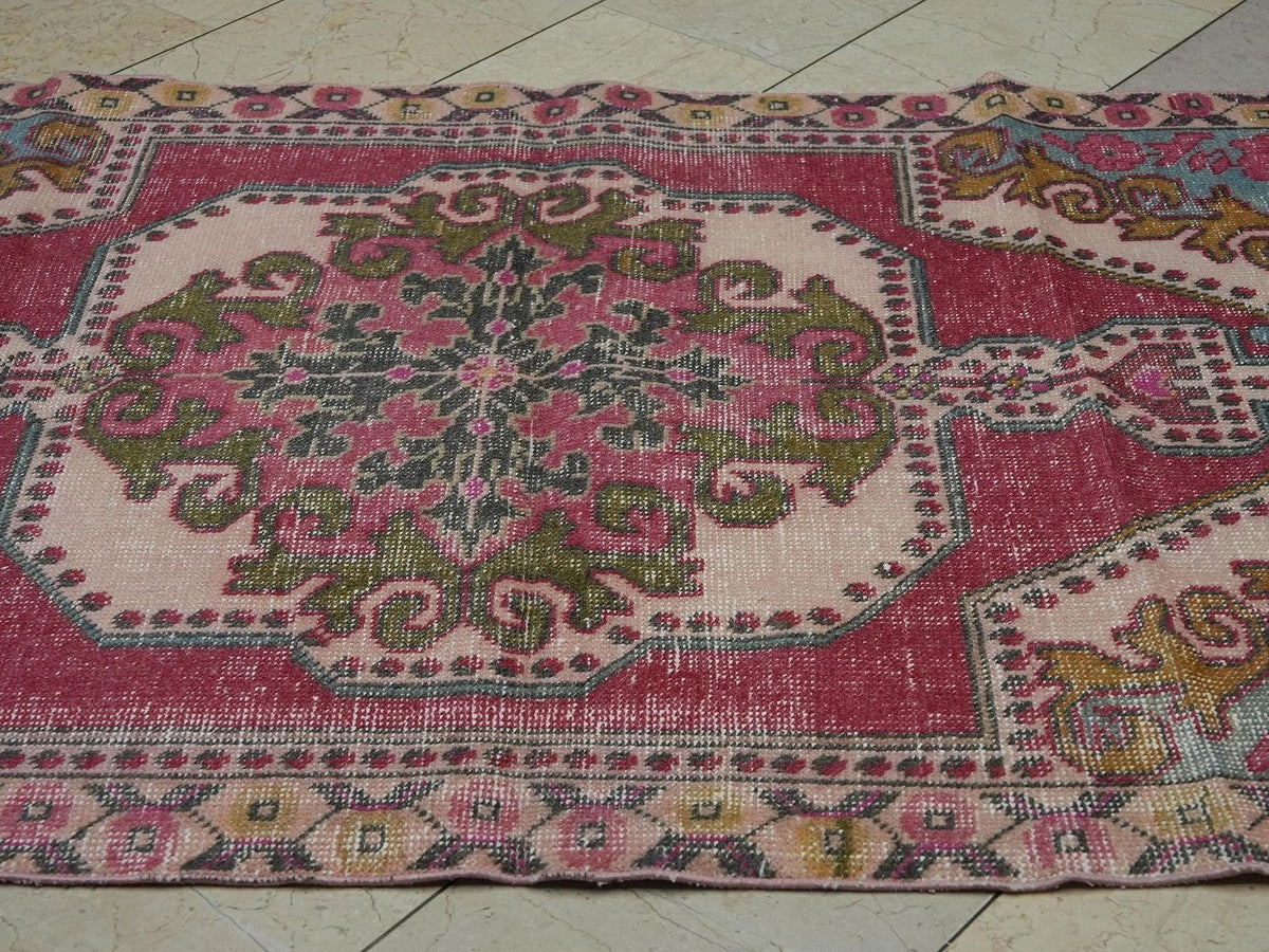 4x7 Mid Century Modern Blue Red Vintage Oushak Rug,Home Living Decor Wool Rugs.
