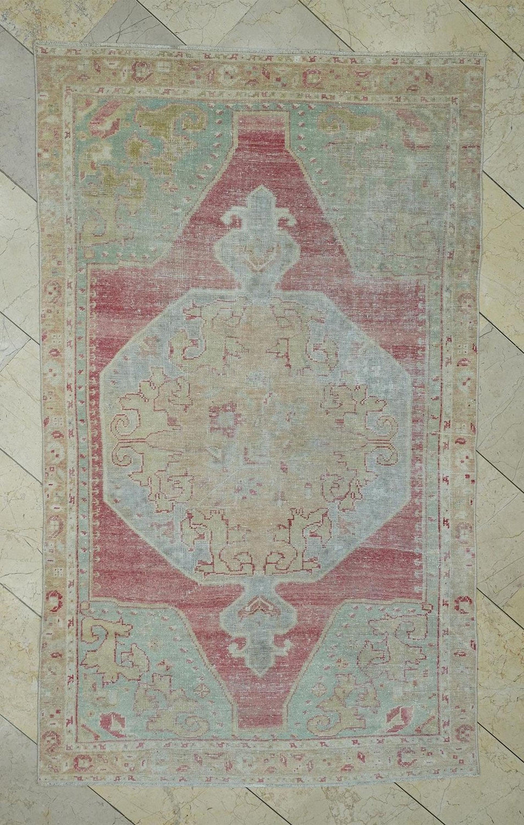 Sky Blue & Red Antique Wool Oushak Rug,4x7 Home Living Decor Turkish Handmade Rugs.