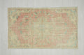 Small Vintage Oushak Rug: Green & Red Turkish Wool Carpet Rugs, 4,3"x7,5" Feet.