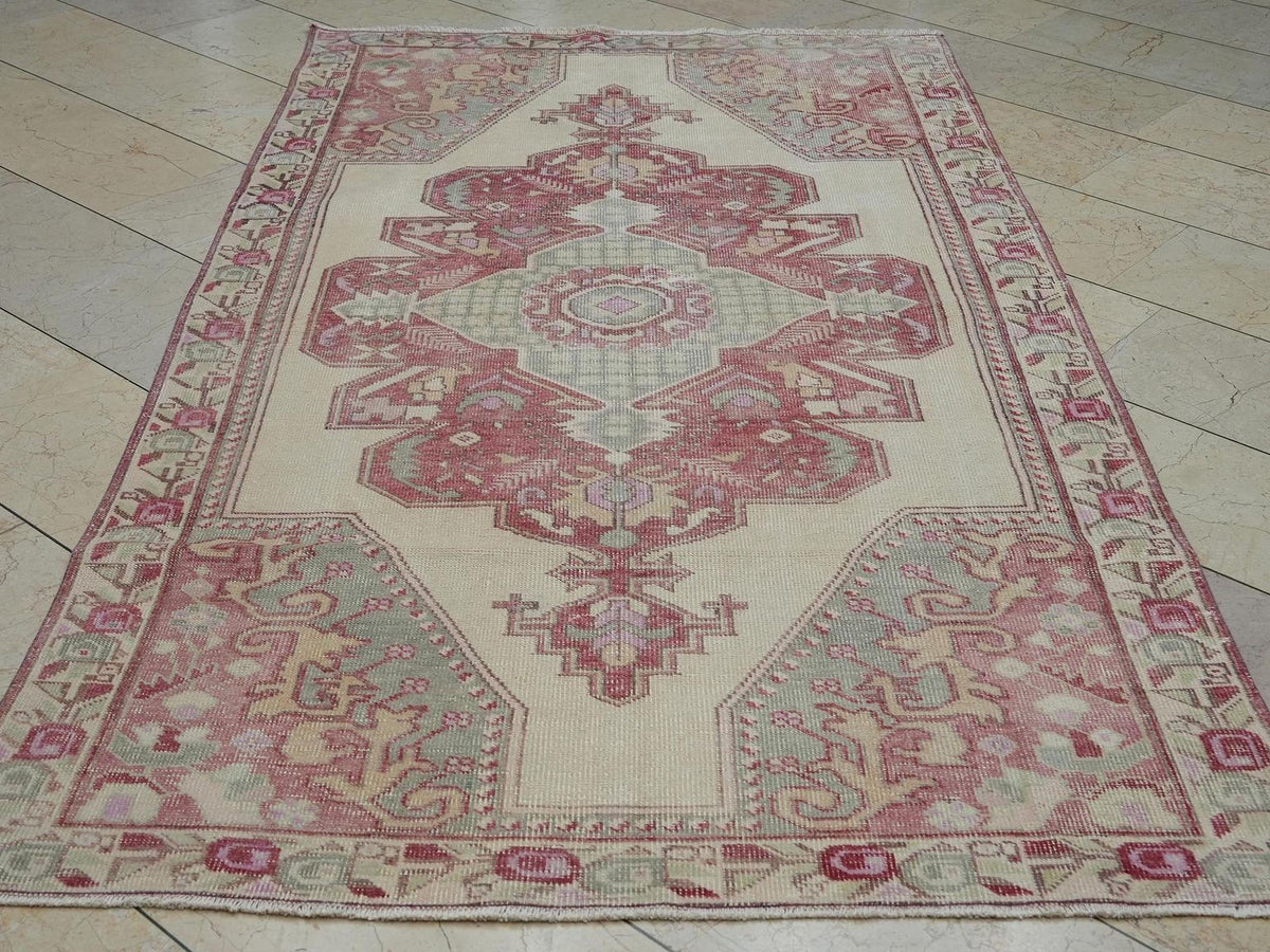5x8 Vintage Oushak Rug: Handmade Turkish Wool Carpet,Mid Century Modern Decor Rugs.