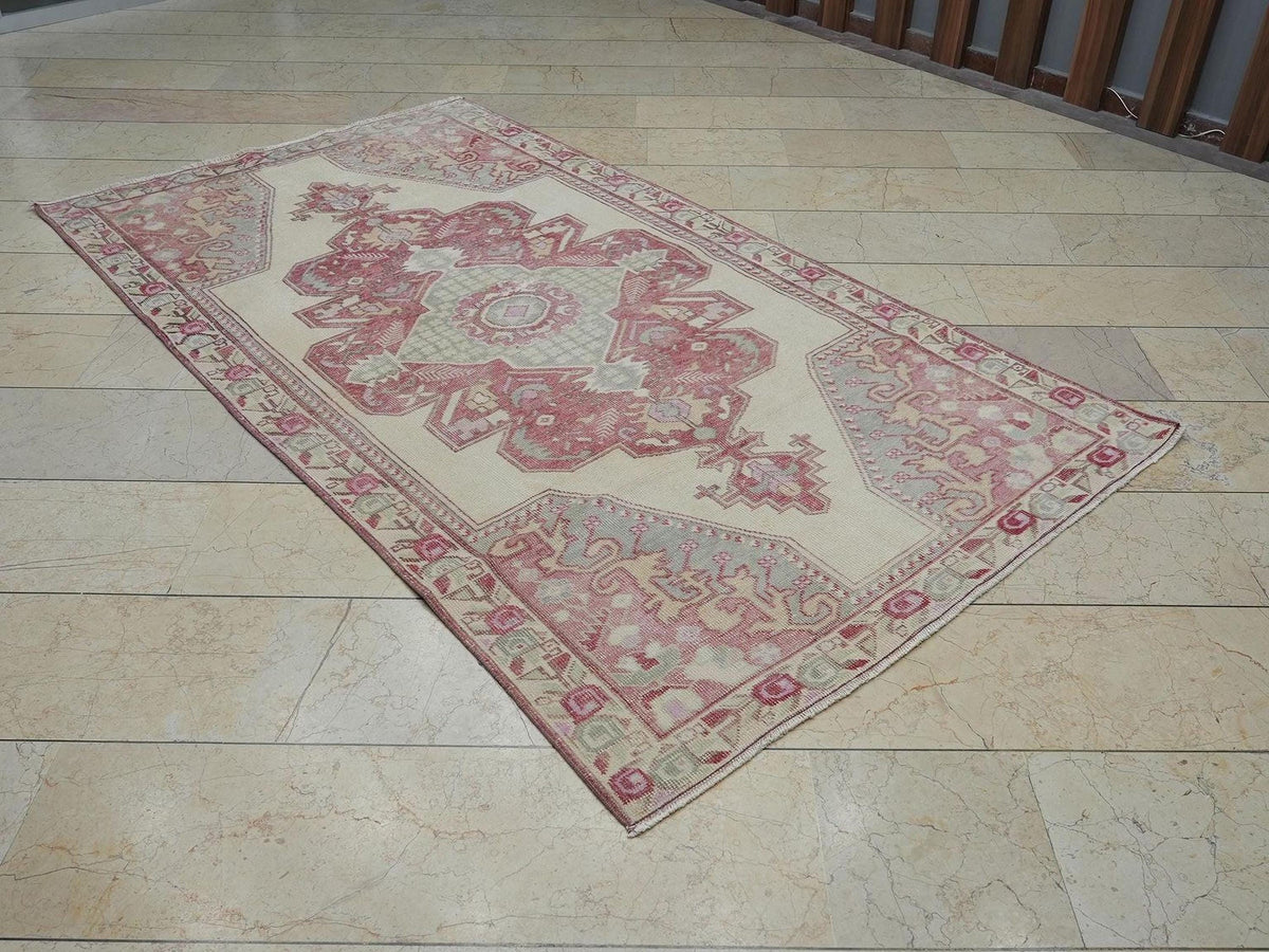 5x8 Vintage Oushak Rug: Handmade Turkish Wool Carpet,Mid Century Modern Decor Rugs.