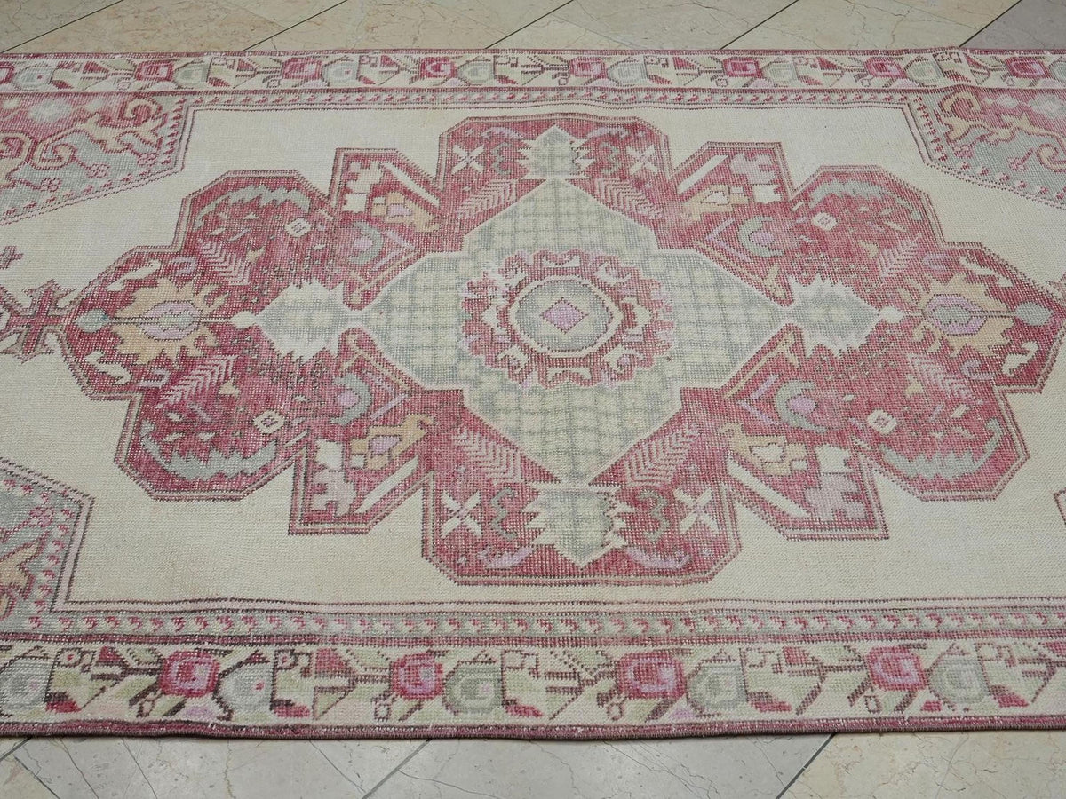 5x8 Vintage Oushak Rug: Handmade Turkish Wool Carpet,Mid Century Modern Decor Rugs.