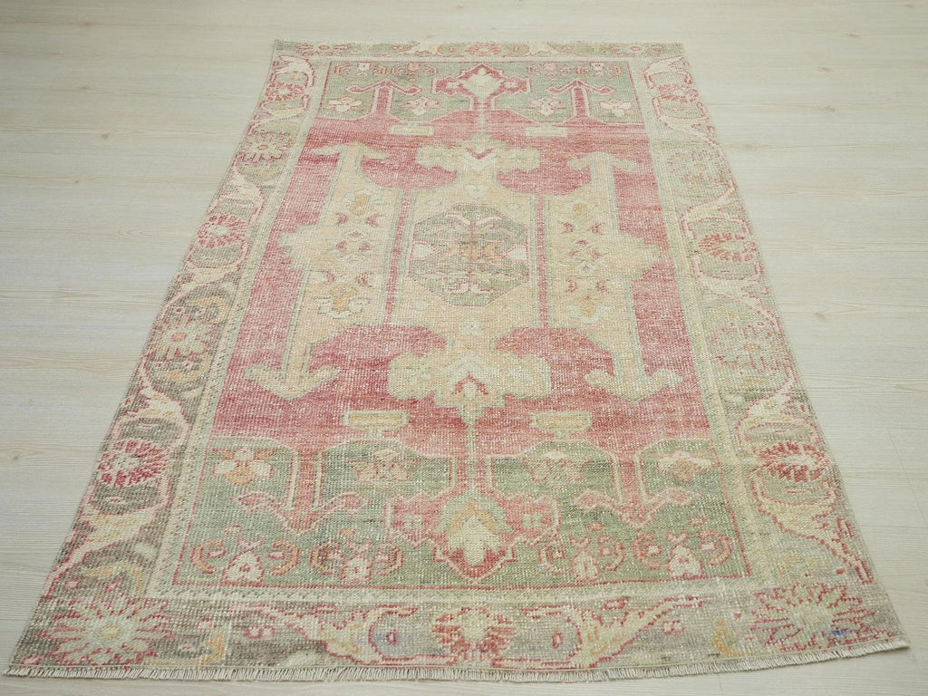 4x6 Vintage Turkish Oushak Rug: Handmade Wool, Mid-Century Modern Rugs.