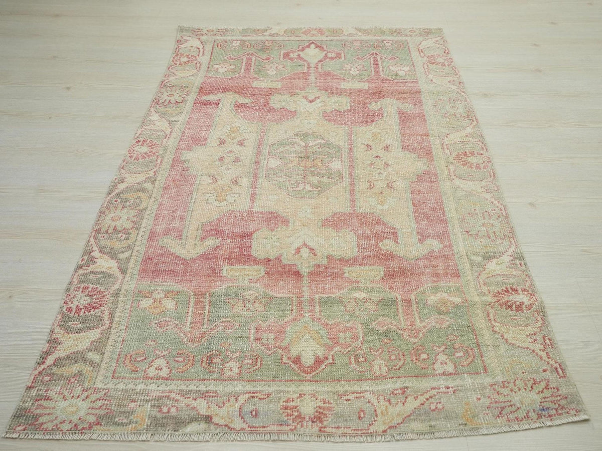 4x6 Vintage Turkish Oushak Rug: Handmade Wool, Mid-Century Modern Rugs.