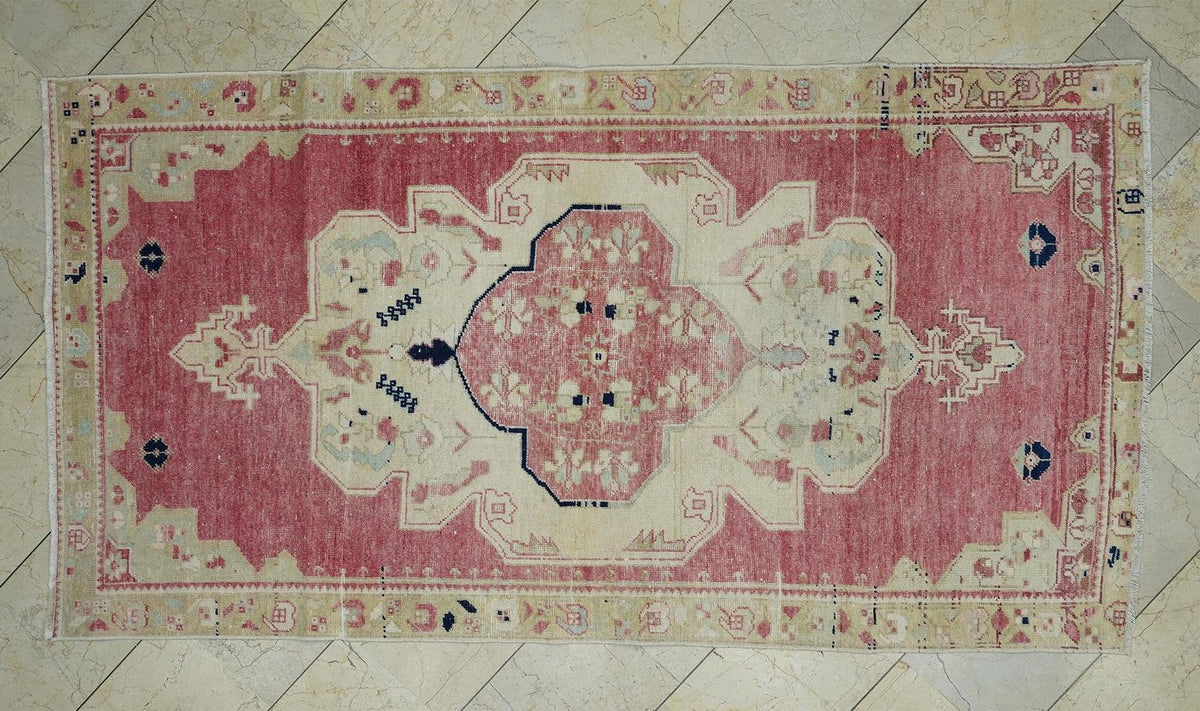 4.x 7.5 Vintage Primitive Design Oushak Rug,Turkish Wool And Cotton Carpet.