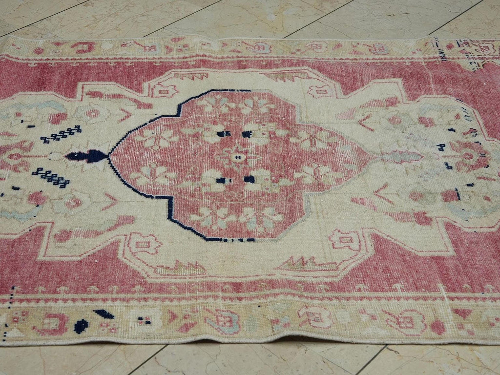 4.x 7.5 Vintage Primitive Design Oushak Rug,Turkish Wool And Cotton Carpet.