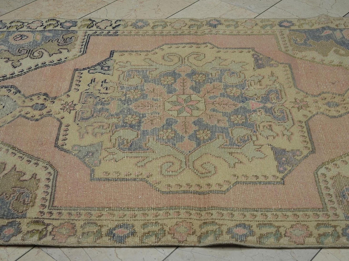 Vintage Pale Colors Oushak Rug: 4.5x7.4 Feet,Small Size Low Pile Turkish Rugs.