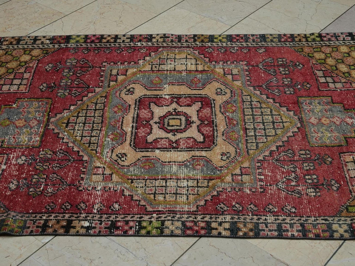 Small Size Colorful Vintage Oushak Rug: 3.7x5.9 Feet,Mid Century Modern Rugs.