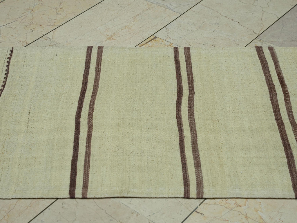 Striped Neutral Kilim Rug Runner:2.4x9.5 Feet,Narrow Corridor Decor,Turkish Rugs.