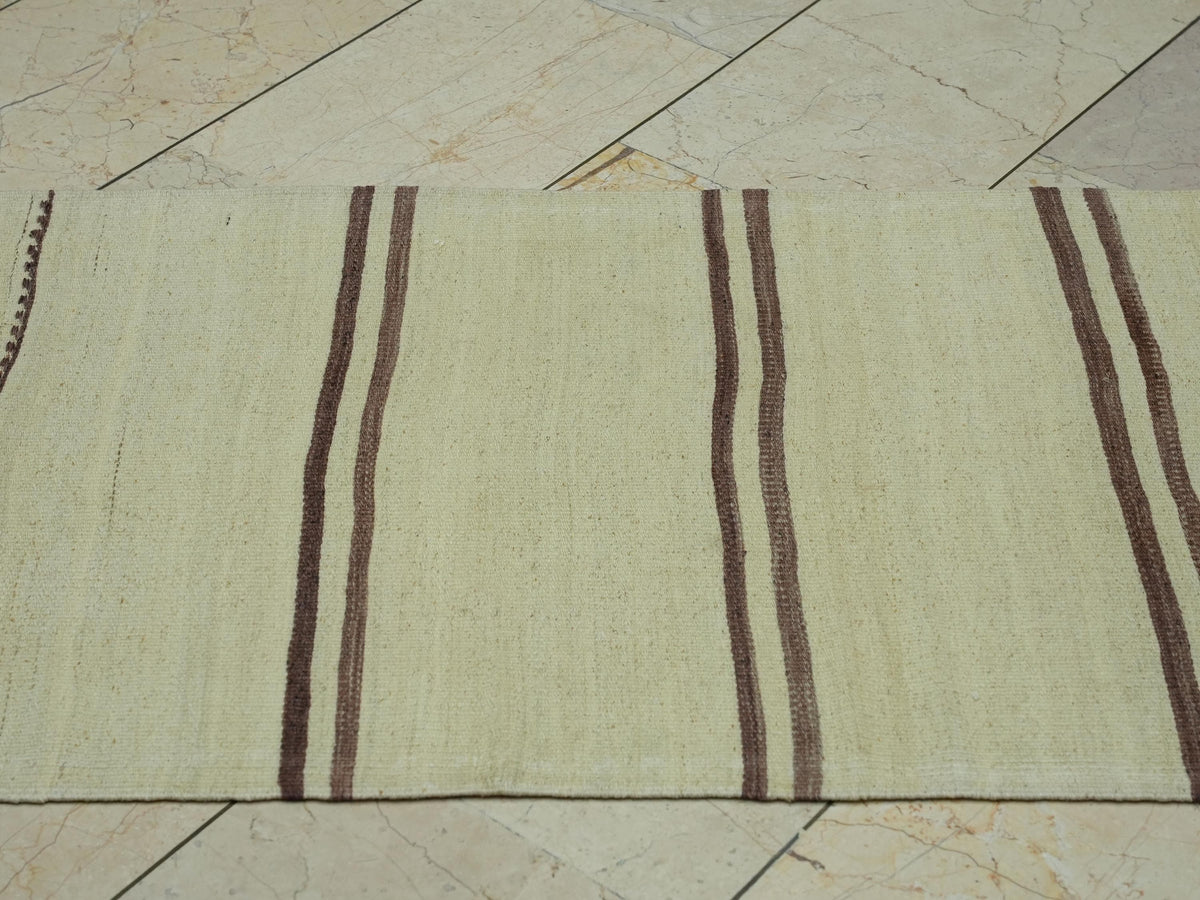 Striped Neutral Kilim Rug Runner:2.4x9.5 Feet,Narrow Corridor Decor,Turkish Rugs.
