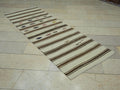 Striped  Flat Weave Wool Turkish Kilim Rug Runner: 2.9x8 Feet,Vintage Natural Rugs.
