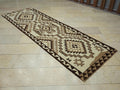 Neutral Flat Weave Kurdish Kilim Rug Runner,3.1x9.8 Ft,Kitchen Decor Wool Rugs.