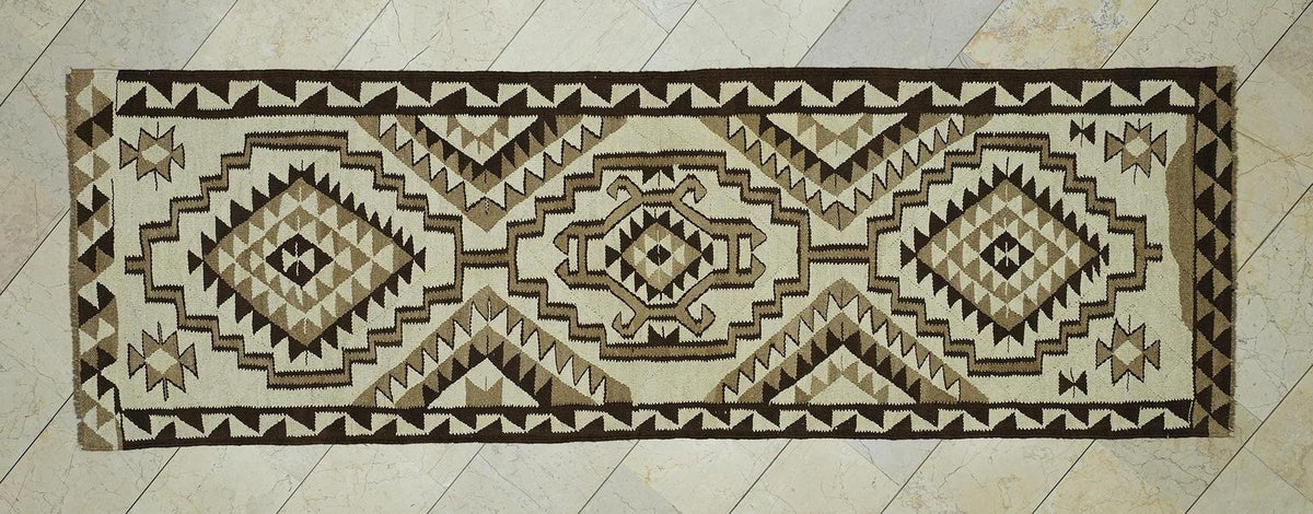 Neutral Flat Weave Kurdish Kilim Rug Runner,3.1x9.8 Ft,Kitchen Decor Wool Rugs.