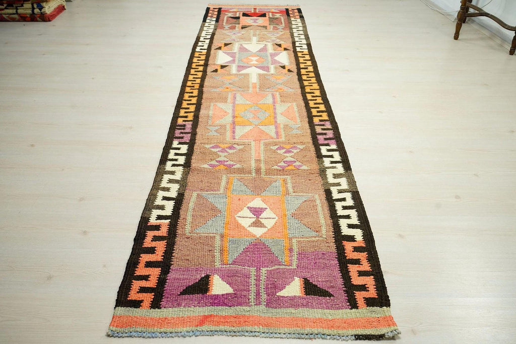 Long Kilim Rug Runner: Swedish Style Turkish Wool Rugs, 2.9x11.5 ft.