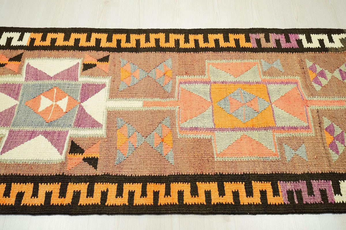 Long Kilim Rug Runner: Swedish Style Turkish Wool Rugs, 2.9x11.5 ft.
