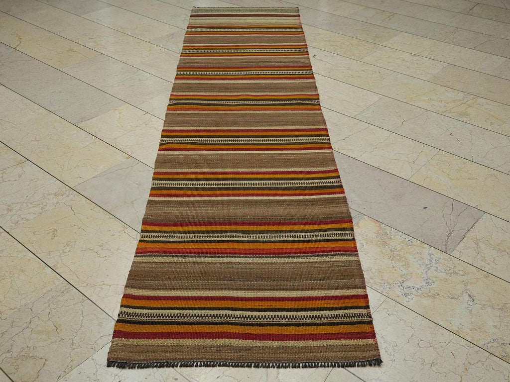 Striped Turkish Kilim Rug Runner: 3"x10" Vintage Wool Anatolian Rugs