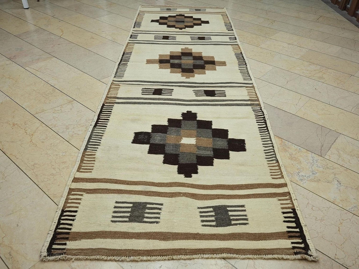 4x12 Minimalist Neutral Color Wool Turkish Kilim Rug Runner,Home Living Decor Rugs.