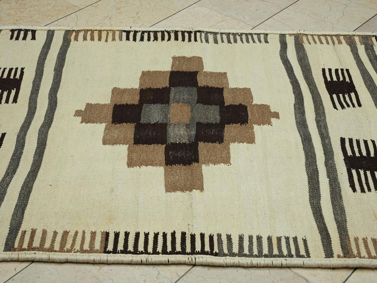 4x12 Minimalist Neutral Color Wool Turkish Kilim Rug Runner,Home Living Decor Rugs.