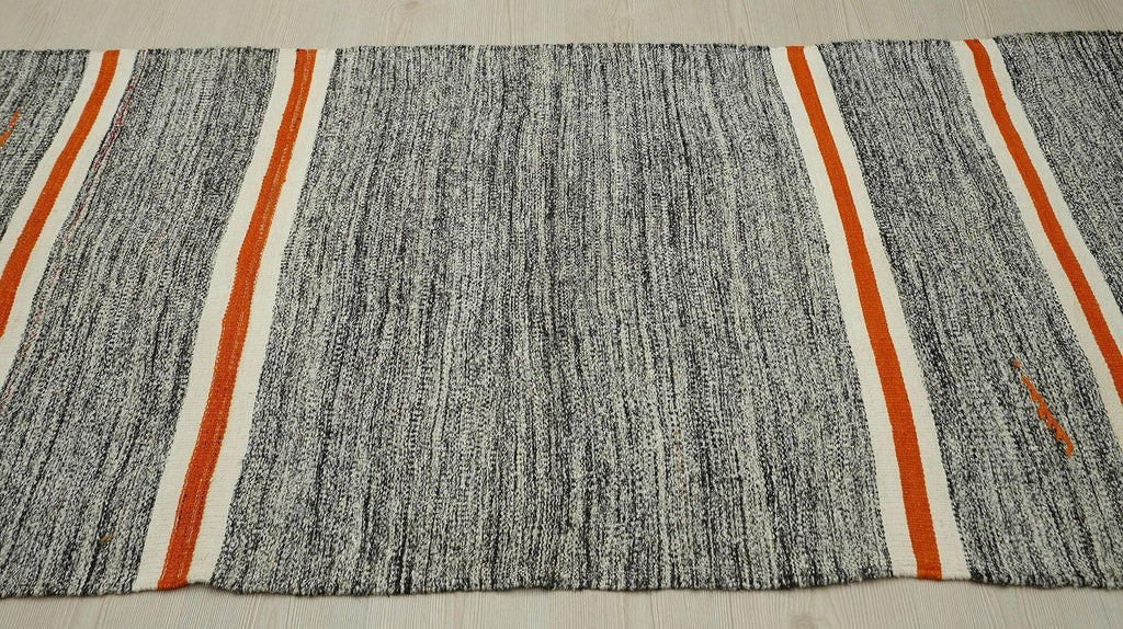 3x11 Orange White Stripe, Gray Turkish Rug Runner,Minimalist Decor Rugs