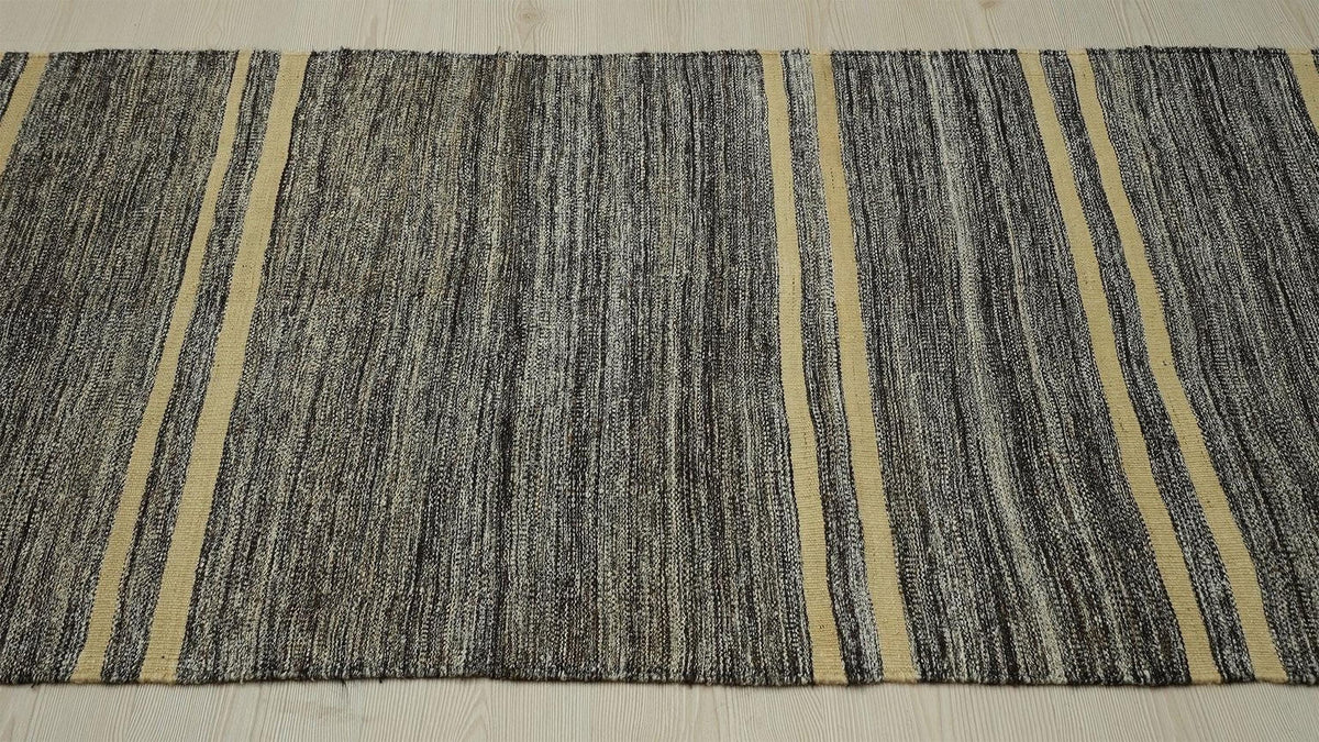 Turkish Kilim Rug Runner: Ethnic Striped Gray Rugs 2,8"x10,5" Feet.