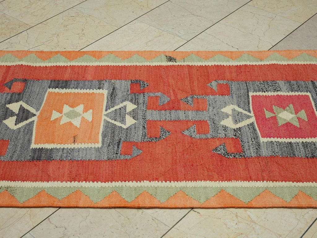 3x11 Wool Turkish Kilim Rug Runner,Minimalist Kitchen Decor Rugs.