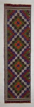 Vintage Turkish Kilim Rug Runner: 3"x11" Embroidered Hallway Rugs
