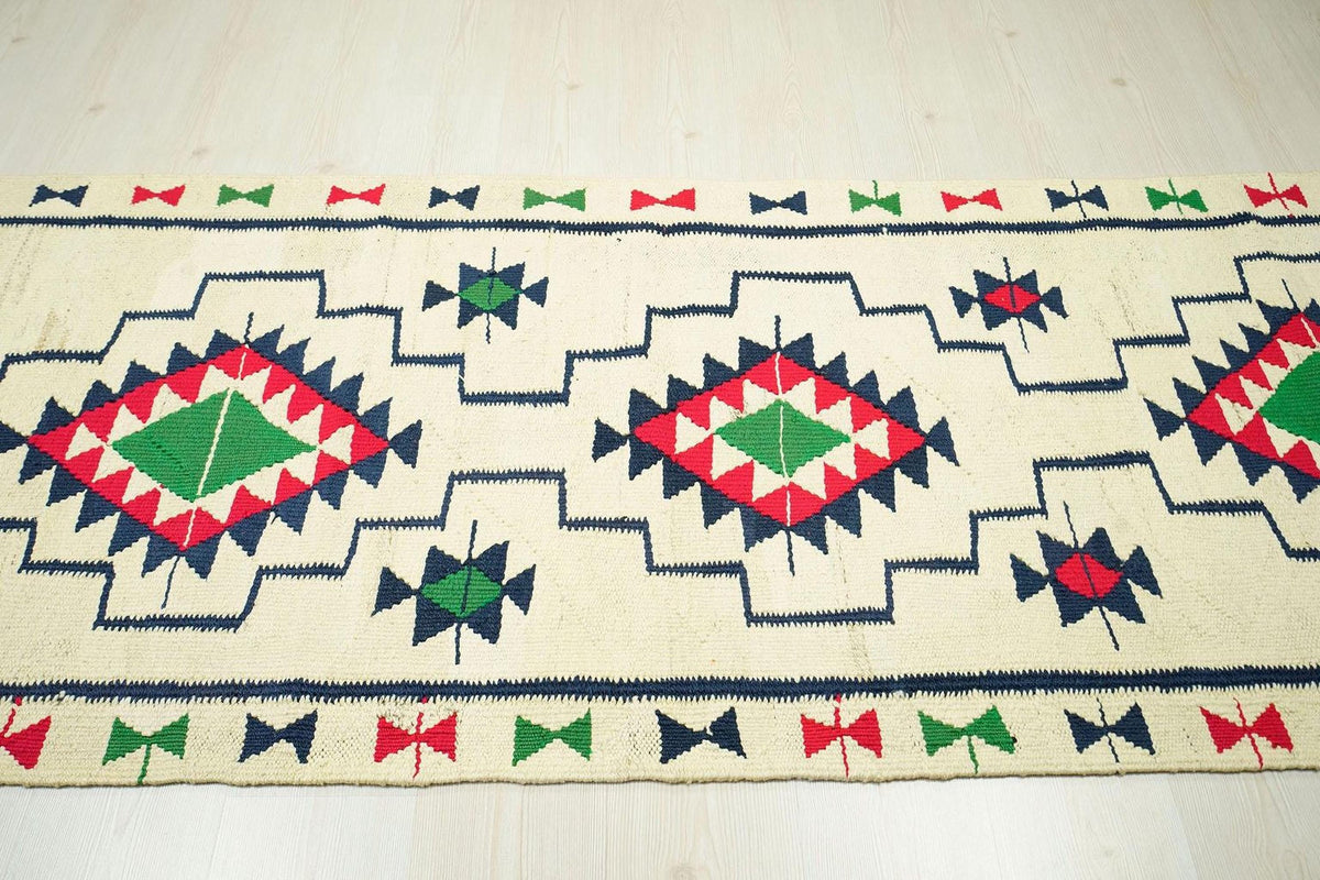 Vintage Kilim Rug Runner: 3x12 Flat Weave Wool, Tribal Hallway Decor