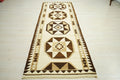 Handmade Wool Kilim Rug Runner: Brown & Cream Flat Weave, 3x9.3 ft