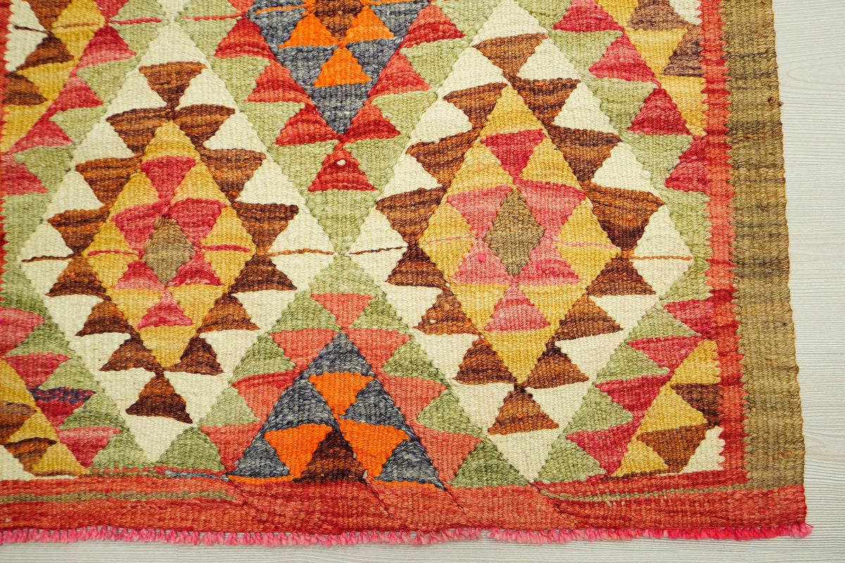 Scandinavian Kilim Rug Runner: Pastel Colors, Handwoven Wool (3x9.3 ft)