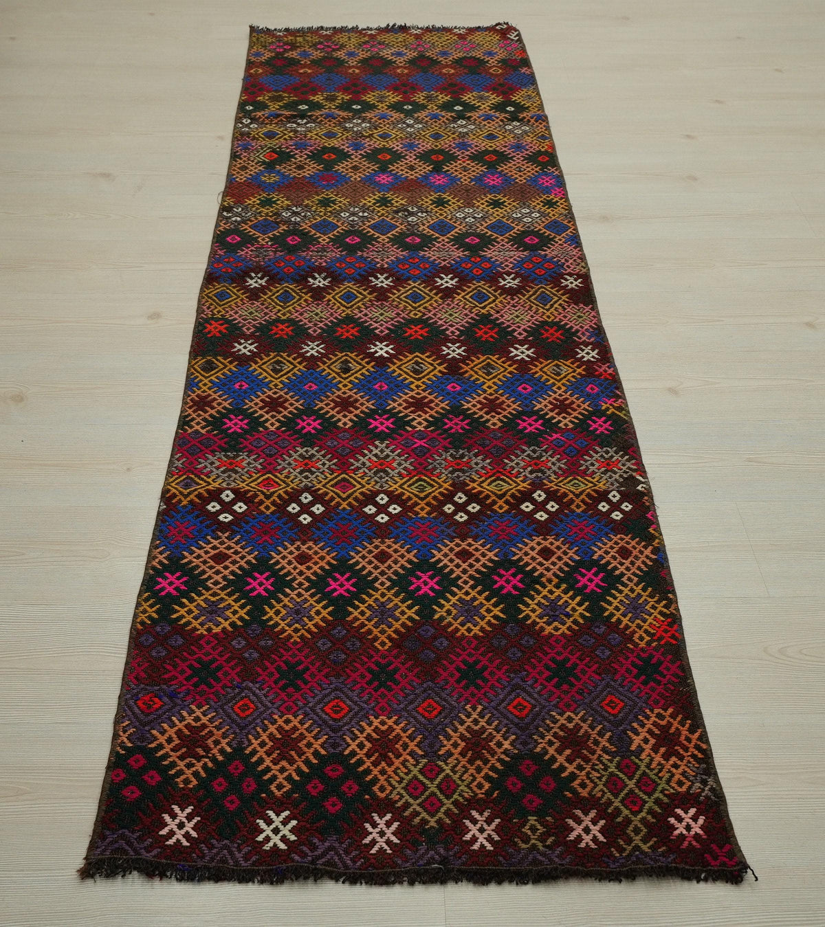 Handmade Turkish Kilim Rug Runner: Vintage Wool, 2.4" x 8.3"
