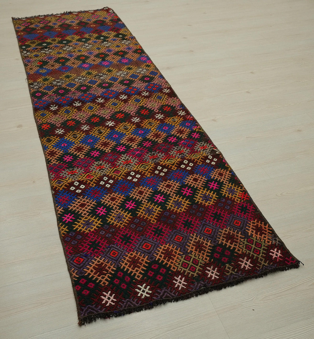 Handmade Turkish Kilim Rug Runner: Vintage Wool, 2.4" x 8.3"