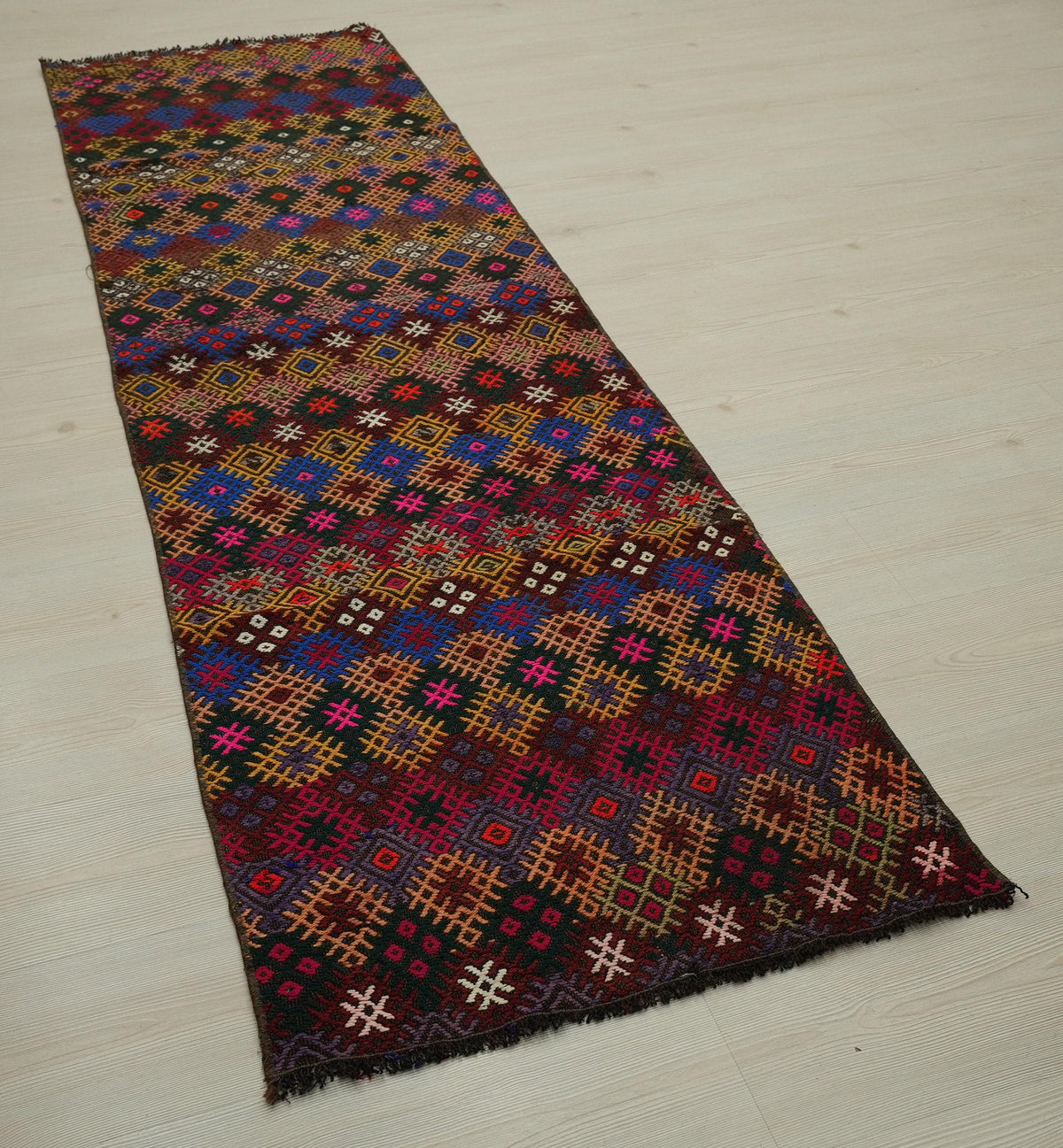Handmade Turkish Kilim Rug Runner: Vintage Wool, 2.4" x 8.3"