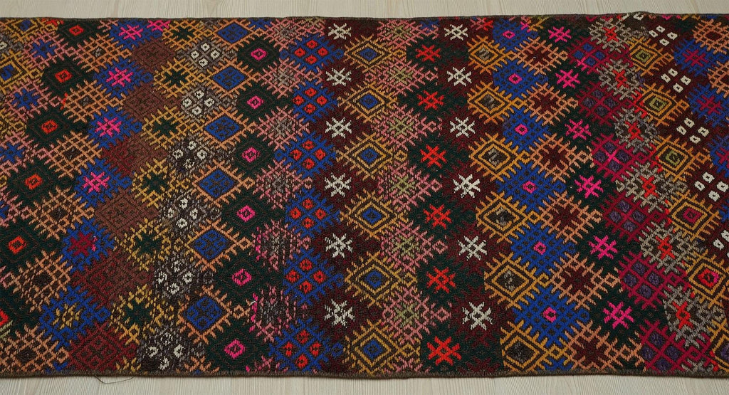 Handmade Turkish Kilim Rug Runner: Vintage Wool, 2.4" x 8.3"