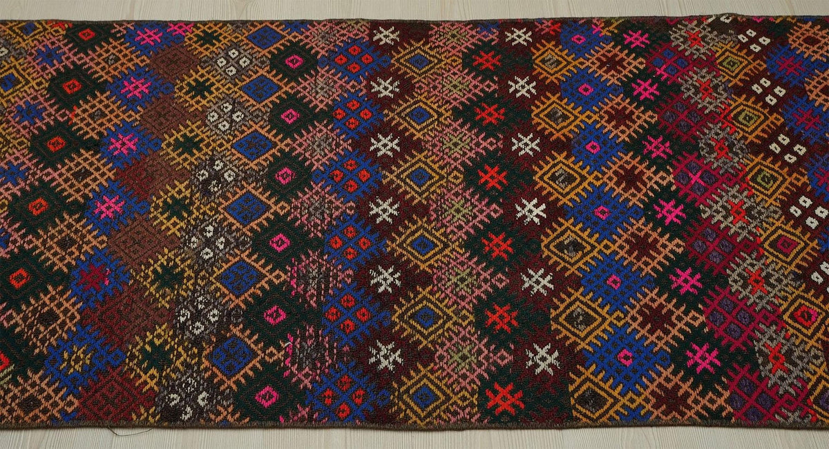Handmade Turkish Kilim Rug Runner: Vintage Wool, 2.4" x 8.3"