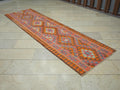 Turkish Orange Rug Runner: 3x10.2 Feet,Hand Flat Woven Colorful Kilim Rugs