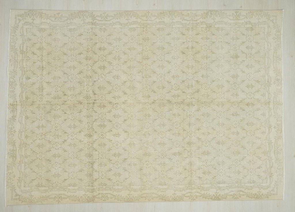 Vintage Turkish Oushak Rug, Wool on Cotton, Faded Floral (7x10 Feet)
