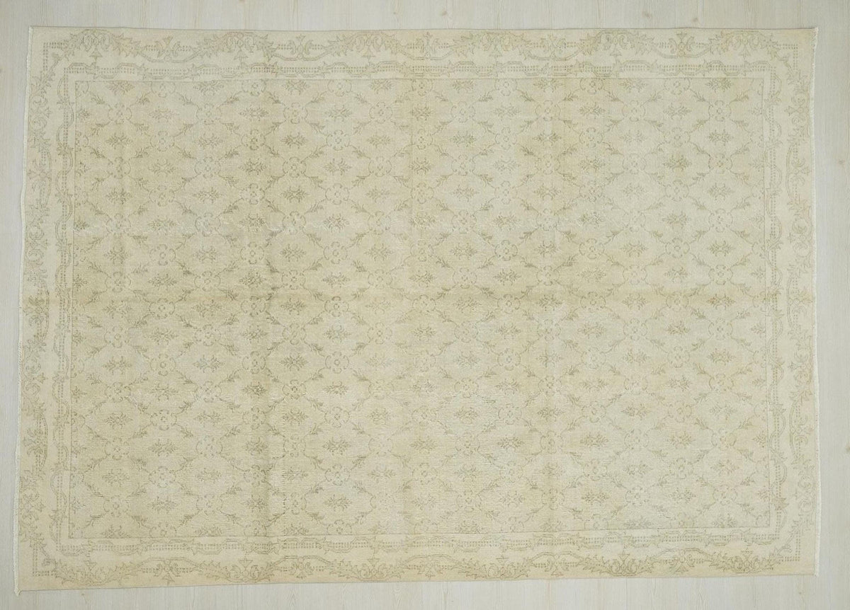 Vintage Turkish Oushak Rug, Wool on Cotton, Faded Floral (7x10 Feet)