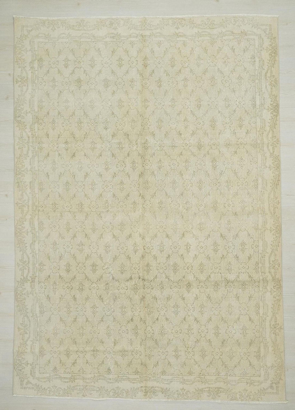 Vintage Turkish Oushak Rug, Wool on Cotton, Faded Floral (7x10 Feet)