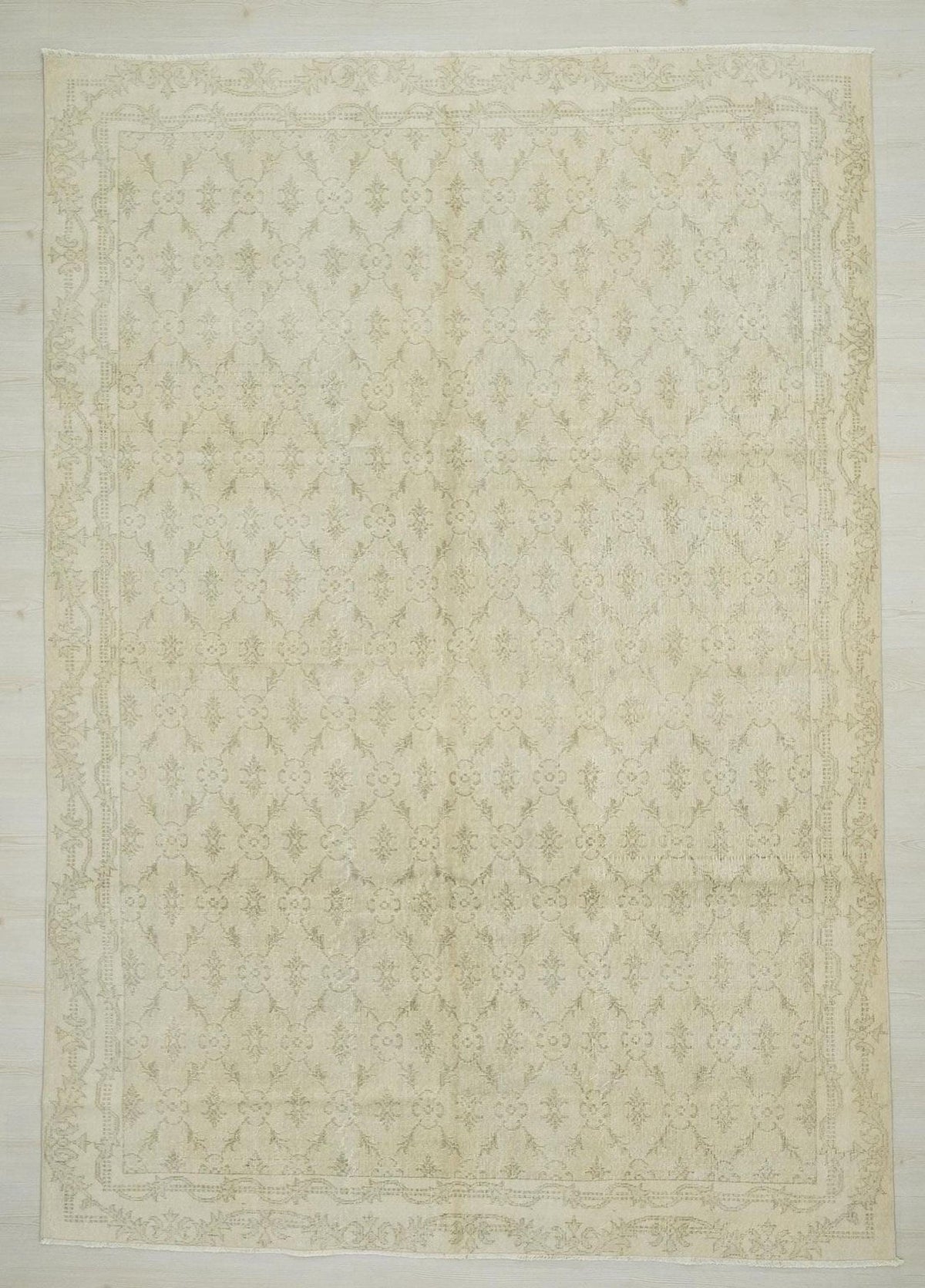 Vintage Turkish Oushak Rug, Wool on Cotton, Faded Floral (7x10 Feet)