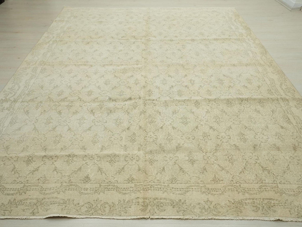 Vintage Turkish Oushak Rug, Wool on Cotton, Faded Floral (7x10 Feet)