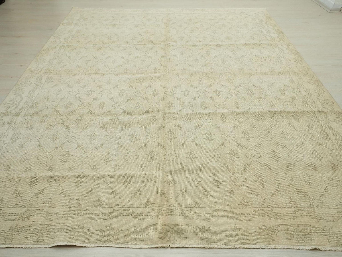 Vintage Turkish Oushak Rug, Wool on Cotton, Faded Floral (7x10 Feet)