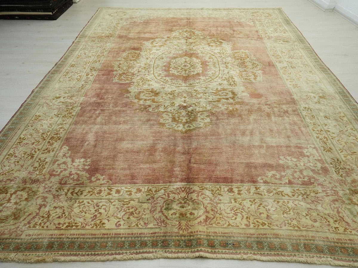Antique Kars Rug: Geometric Design, Pastel Colors, 8.5x11 ft Oversize Rugs