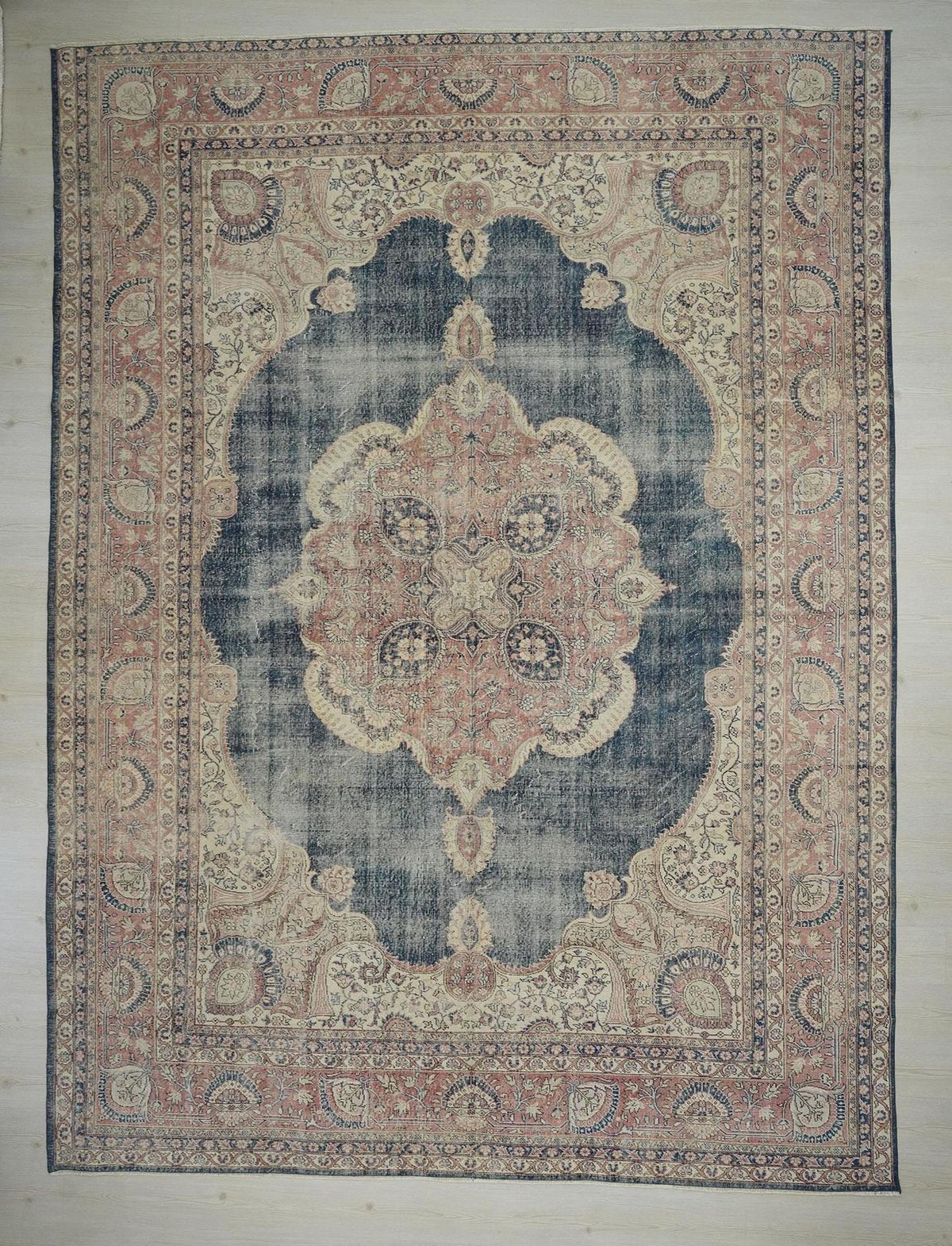 Vintage Turkish Oushak Rug - Navy Blue Wool Oversize 10x14 Feet