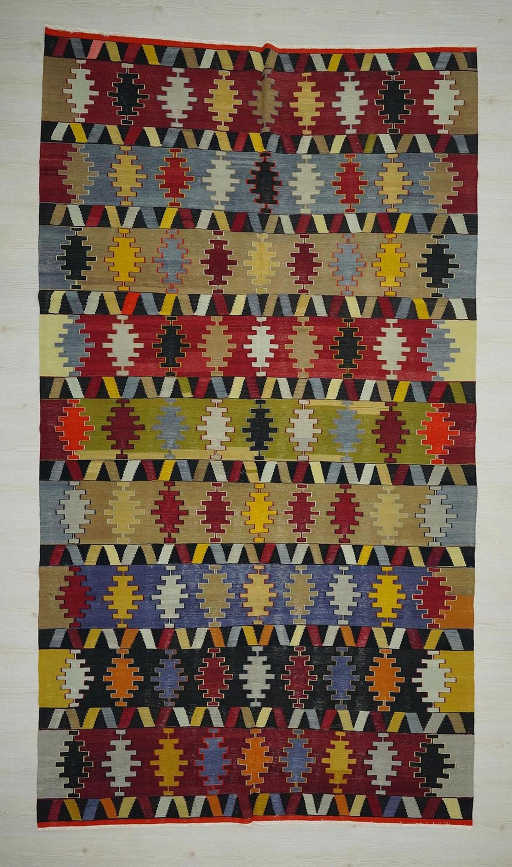 Antique Turkey Sivas Kilim Rug: 1940s Unique Colorful Handwoven Area Rugs, 7x12.3 ft.