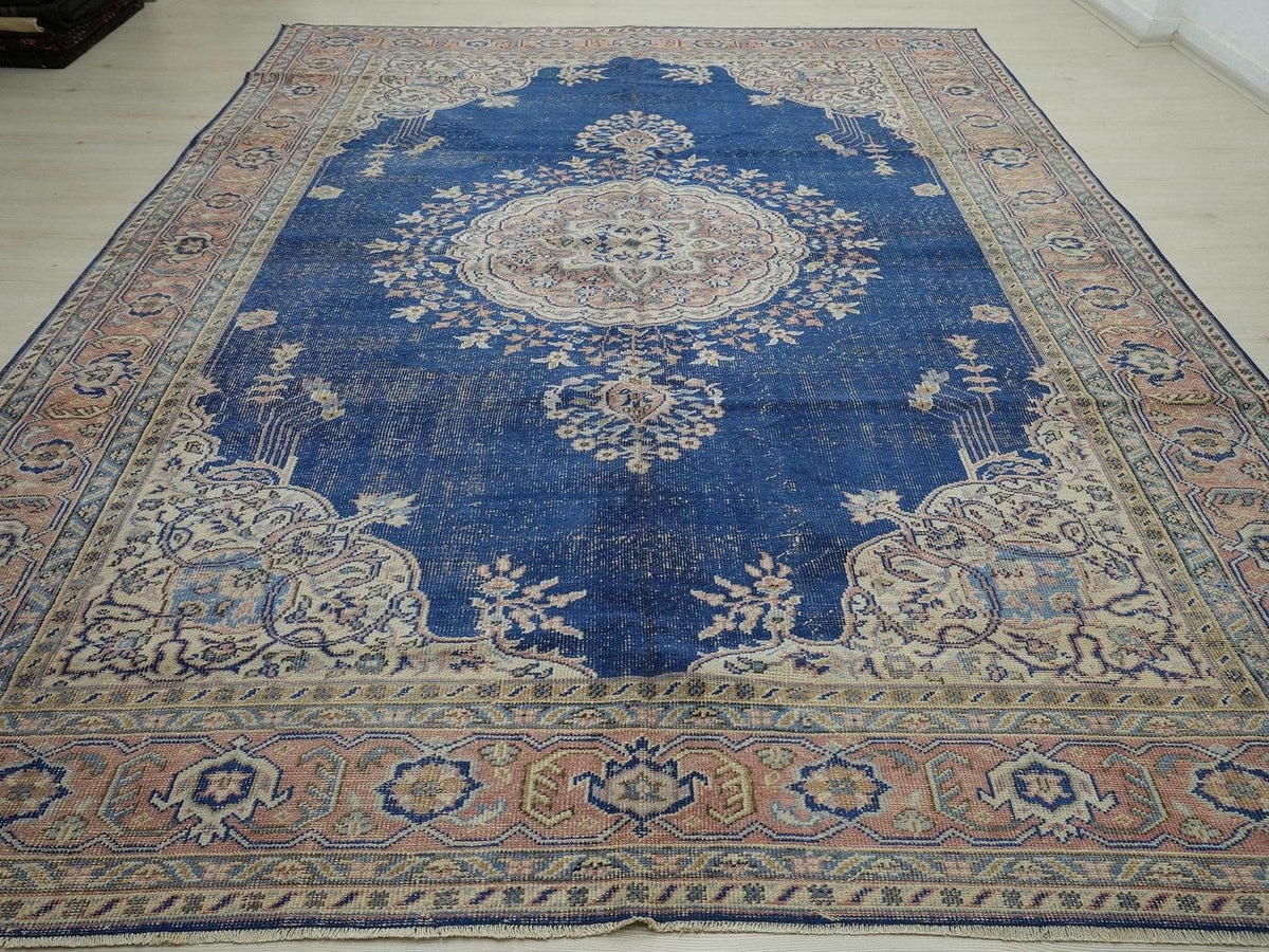8x11 Vintage Navy Blue Old Turkish Oushak Rug: Seasonal Home Living Decor Oversize Rugs.