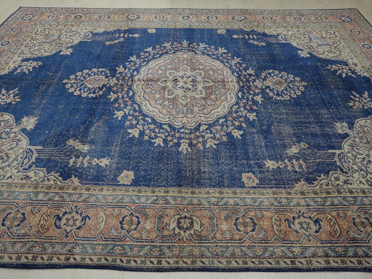 8x11 Vintage Navy Blue Old Turkish Oushak Rug: Seasonal Home Living Decor Oversize Rugs.