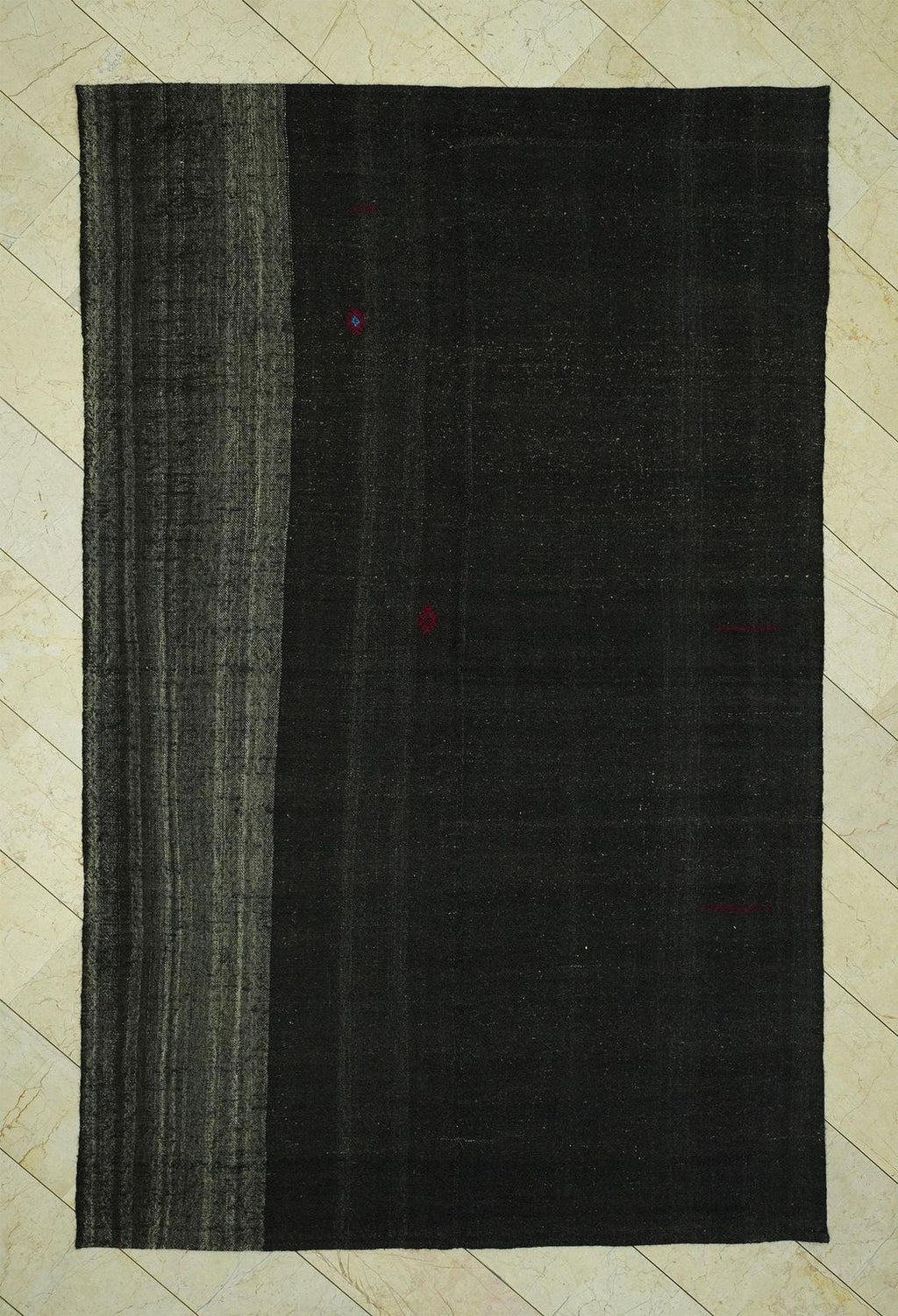 Vintage Anatolian Goat Hair Kilim Rug: 6.6"x10.4' Feet,Dark Brown Nomadic Rugs