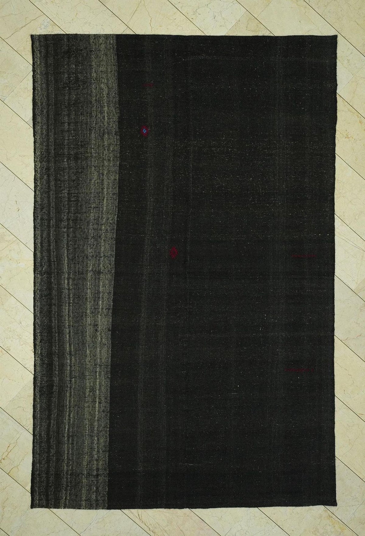 Vintage Anatolian Goat Hair Kilim Rug: 6.6"x10.4' Feet,Dark Brown Nomadic Rugs