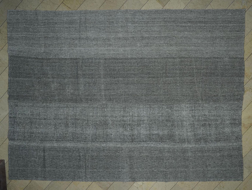 11x15 Plain Natural Gray Turkish Kilim Rug: Oversized Flat-weave Rugs For Home Living Decor.