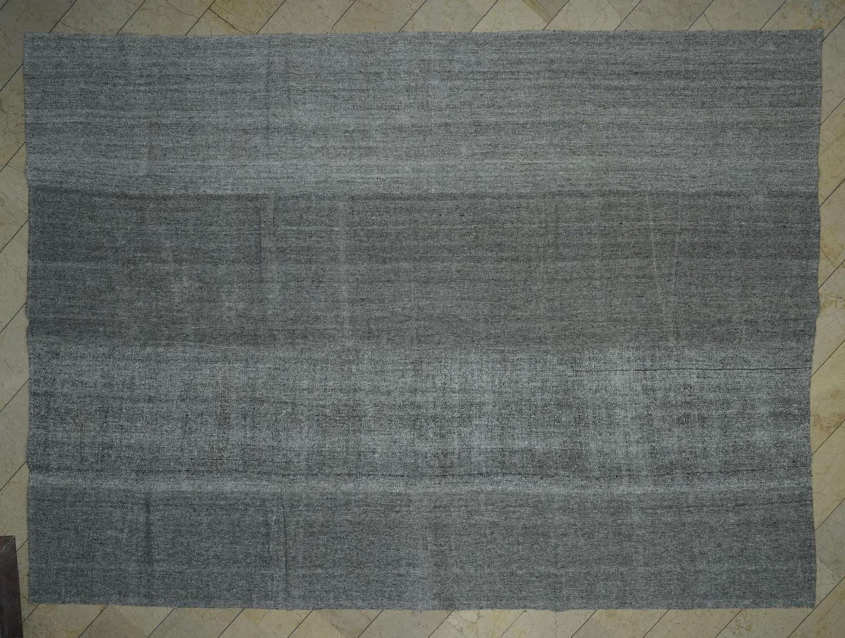 11x15 Plain Natural Gray Turkish Kilim Rug: Oversized Flat-weave Rugs For Home Living Decor.